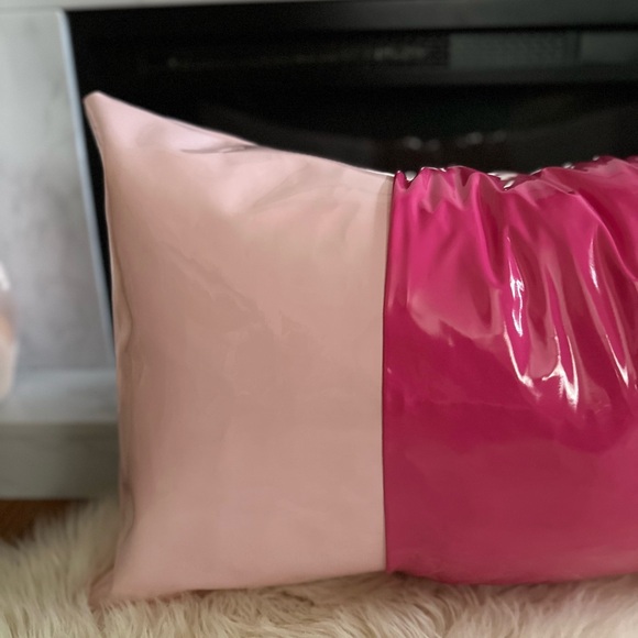 Two-Toned Pink Faux Leather 16 X 26 Throw Pillow - Picture 9 of 10